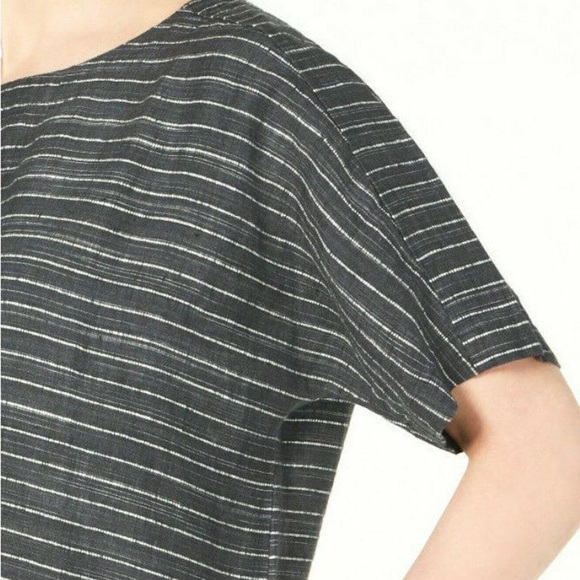 Eileen Fisher gray/white striped linen tunic dress PP XS/small petite shift - Picture 2 of 12